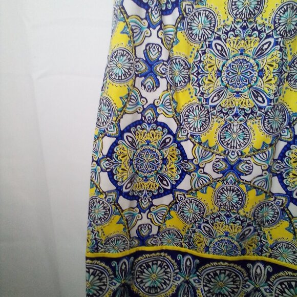 London Times Dress Women 6 Sleeveless Pattern Back Zip Yellow Blue - Picture 5 of 12